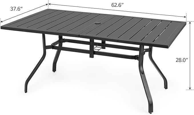 Sour Citrus Rectangular Outdoor Metal Patio Dining Table with Umbrella Hole, Weather-Resistant Table for Garden - Photo 3