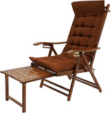 Foldable Bamboo Lounger Chair, Adjustable Back Patio Reclining Chair with Cushion & Massage Hammer - Photo 6