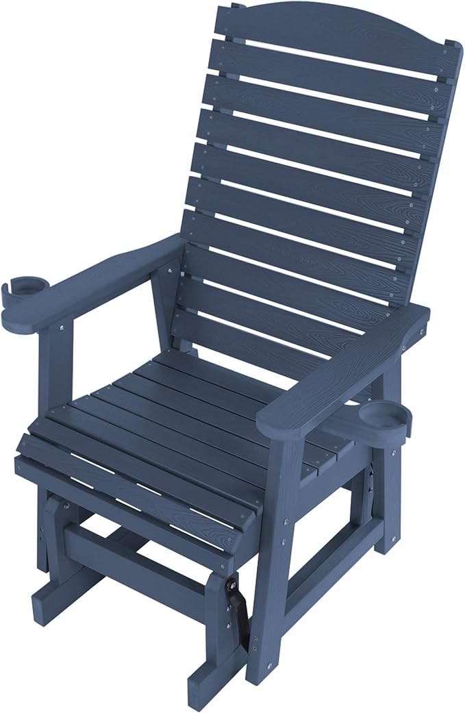 Poly Lumber Patio Glider with Cup Holders, High Backrest and Deep Contoured Seat, HIPS Material, All-Weather Resistant - Photo 7