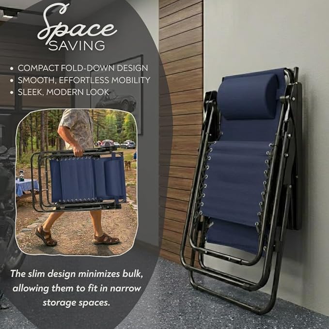 Adjustable Zero Gravity Lounge Chair with Steel Mesh Fabric: Reclining Lawn Chair Featuring Comfort Pillow - Photo 6