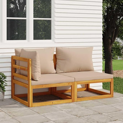 Garden Sofa Set, Taupe Solid Acacia Wood Outdoor Sectional Sofa Units, Modular Seating for Balcony & Backyard