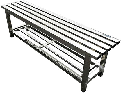 Outdoor Bench 304 Stainless Steel Metal, Garden Bench with Storage Shelf for 2-3 Person Seat 1102Ib High Capacity, for Gym, Outdoor, Commercial Use(150cm/59in)