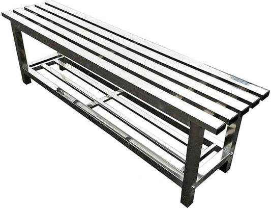 Outdoor Bench 304 Stainless Steel Metal, Garden Bench with Storage Shelf for 2-3 Person Seat 1102Ib High Capacity, for Gym, Outdoor, Commercial Use(120cm/47in)