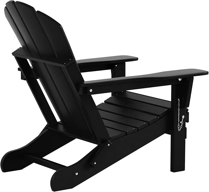 Costaelm Folding Patio Chairs Set of 2, Hdpe Adirondack Chairs Front Porch Furniture Outdoor Seating, All Weather Tanning Chair for Backyard Firepit Garden Lawn, Black