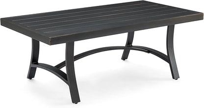 Ulax furniture Outdoor Coffee Table, Rectangle Metal Slat Table, Black