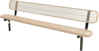 COATEDOUTDOORFURNITURE Coated Outdoor Furniture Heavy-Duty Outdoor Bench Thermoplastic Coated, Expanded Metal, Commercial-Grade Seating, Made in America (Inground with Back, 8 Ft, Tan)