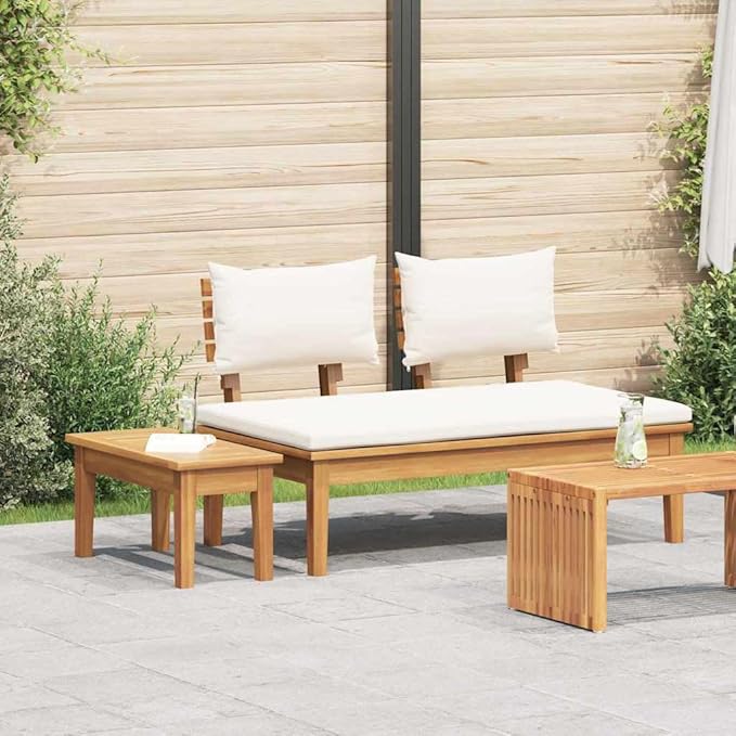 Brown Solid Teak Wood Garden Bench Set 2 pcs Outdoor Furniture for Patio Terrace Modern Simplicity Rustic Farmhouse Design Weather-Resistant Durable Assembly Required
