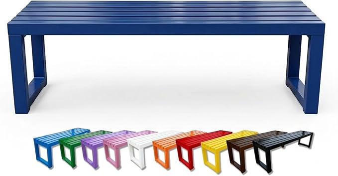 Outdoor Bench Backless Metal Garden Bench, 3.3ft 3.9ft 4.9ft 5.9ft Heavy Duty Weatherproof Patio Bench for 2-3 Person Seating, Steel Park Benches for Outside Yard Front Porch Deck(Blue,3.3ft)