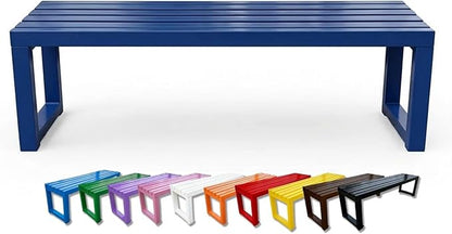 Outdoor Bench Backless Metal Garden Bench, 3.3ft 3.9ft 4.9ft 5.9ft Heavy Duty Weatherproof Patio Bench for 2-3 Person Seating, Steel Park Benches for Outside Yard Front Porch Deck(Blue,4.9ft)