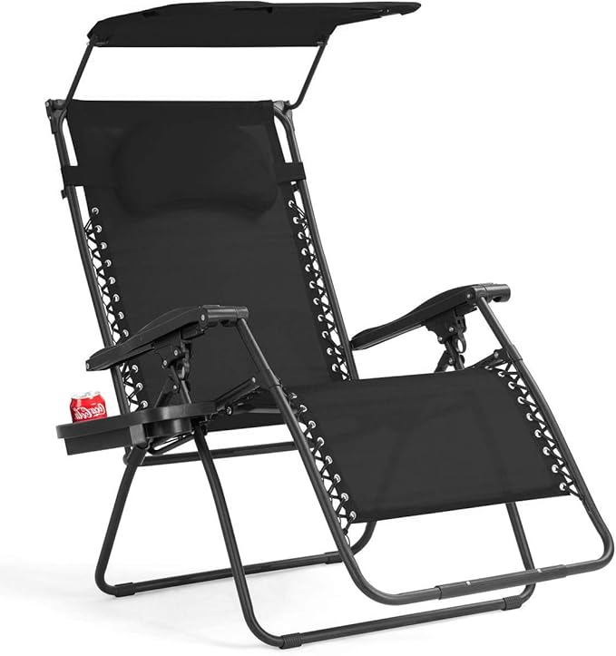 Goplus Zero Gravity Chairs, X-Large Folding Lounge Lawn Chair w/Canopy Shade & Cup Holder - Photo 1