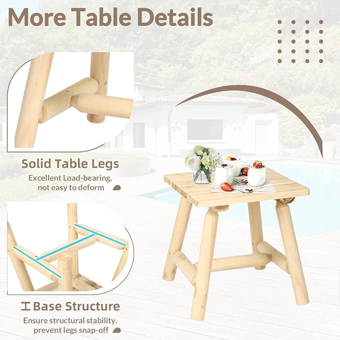 5-Piece Outdoor Log Wood Rocking Set, Rustic Wooden Conversation Set Including 2-Seater Loveseat, 2 Coffee Tables, 2 Log Rocker Chairs, Patio Furniture Chair Set for Garden, Lawn Yard, Natural