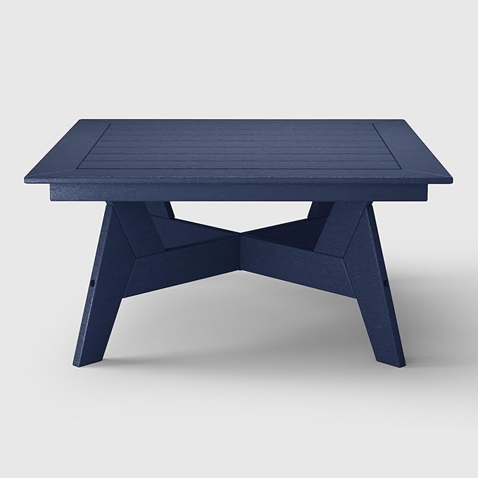WestinTrends Avalon Modern Low Outdoor Patio Square HDPE Coffee Table, Navy Blue - Photo 4