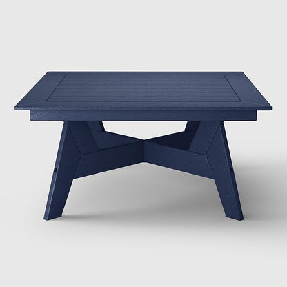 WestinTrends Avalon Modern Low Outdoor Patio Square HDPE Coffee Table, Navy Blue