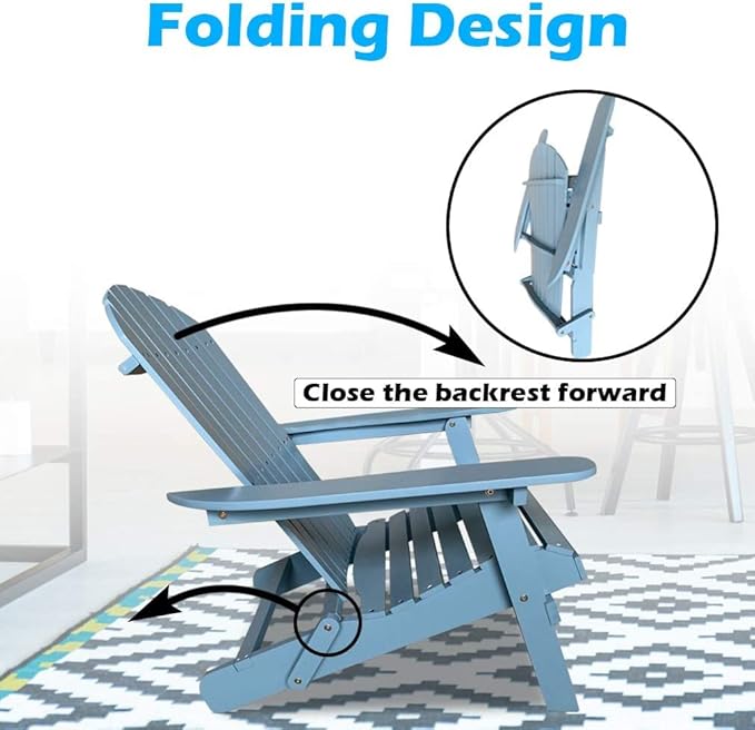 FDW Folding Adirondack Chair Patio Chairs Lawn Chair Outdoor Wood Chairs Save Space and Movable and Weather Resistant (1 Pieces 38" D x 27" W x 33" H, Turquoise)