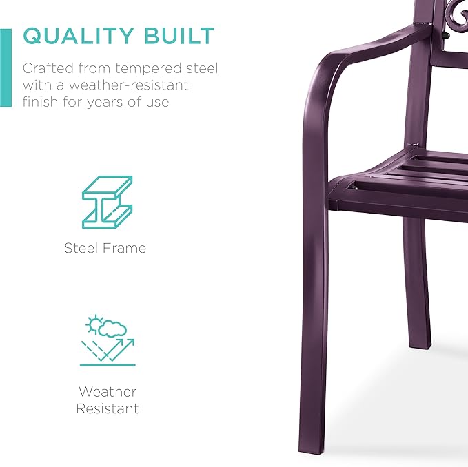 Best Choice Products Outdoor Bench Steel Garden Patio Porch Furniture for Lawn, Park, Deck w/Floral Design Backrest - Photo 4