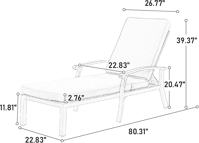 Chaise Lounge Chair Outdoor Cast Aluminum Reclining Lounger with Cushion, 5-Position Adjustable Backrest - Photo 2