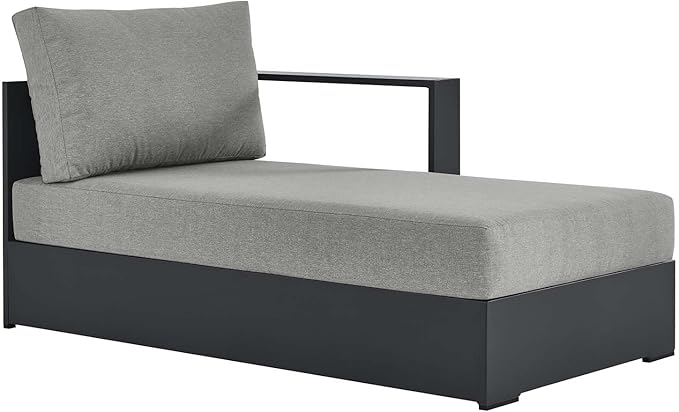 Modway Tahoe Powder-Coated Aluminum Outdoor Chaise Lounge Gray with Weather-Resistant Cushions, Modular Right-Facing Patio Lounger for Pool Furniture or Sectional Sofa Set