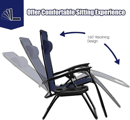 Folding Zero Gravity Reclining Textilene Lounge Chairs, Outdoor Adjustable Patio w/Pillows & Cup Holder Trays for Backyard, Beach, Poolside (NY)