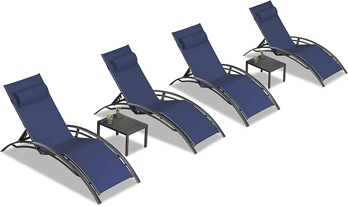 PURPLE LEAF Patio Chaise Lounge Chair Set with 2 Side Table Outdoor Pool Adjustable Recliner Chairs for Outside Beach Poolside Sunbathing Tanning Lounger