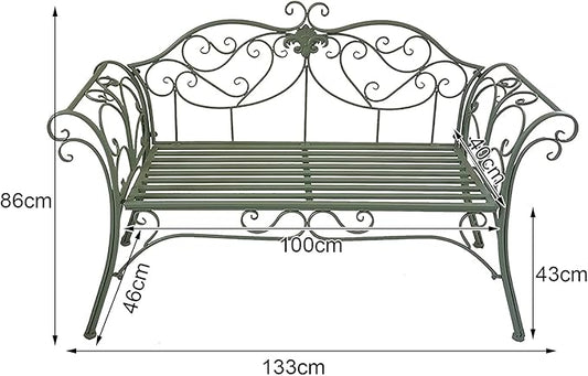 Outdoor White Metal Garden Bench, Double Seat with Decorative Cast Iron Backrest, Perfect for Patio, Yard, Porch, Balcony & Sunroom - Stylish Garden Furniture