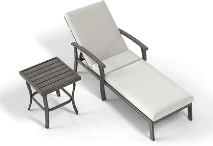 Chaise Lounge Chair Outdoor - 2 Pieces Patio Aluminum Chaise Lounge Chair Set with Side Table, Removable Cushion and Adjustable Reclining Positions for Outdoor Poolside Backyard
