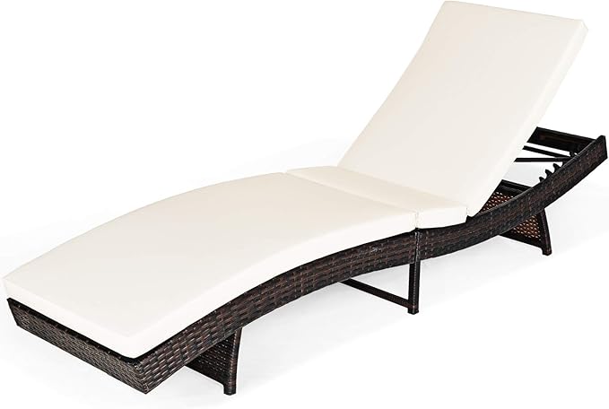 Tangkula Outdoor Folding Chaise Lounger, Rattan Patio Lounge Chair with Removable Thick Cushion, 5 Adjustable Levels - Photo 1