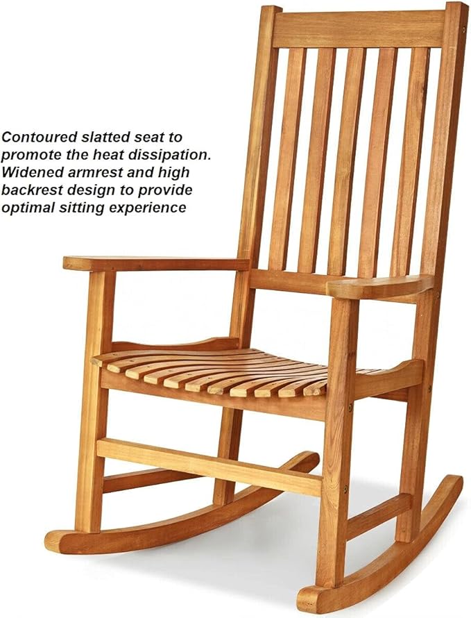 Teak Acacia Wood Rocking Chair Porch Rocker Comfortable Armrest Backrest Suitable For Both Indoor Outdoor Use Perfect For Patio Deck Area Backyard Balcony Garden Pool Side Use 350 LBS Weight Capacity