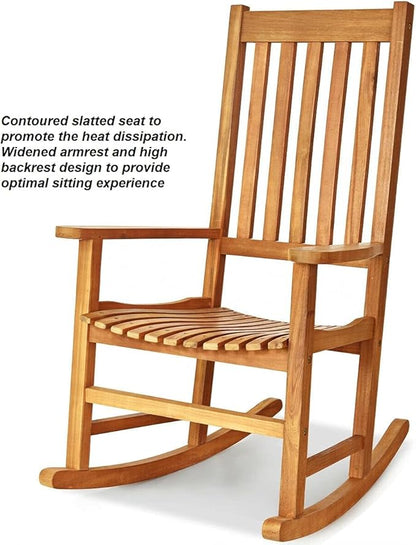 Teak Acacia Wood Rocking Chair Porch Rocker Comfortable Armrest Backrest Suitable For Both Indoor Outdoor Use Perfect For Patio Deck Area Backyard Balcony Garden Pool Side Use 350 LBS Weight Capacity