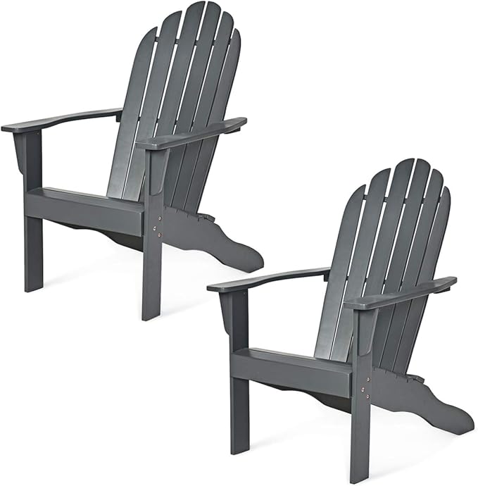 RELAX4LIFE Adirondack Chairs Set of 2, Acacia Wood Adirondack Lounge Chair, Weather Resistant Outdoor Chair for Patio Garden Porch Deck, 350 LBS Weight Capacity, Wooden Fire Pit Chairs (2, Grey)