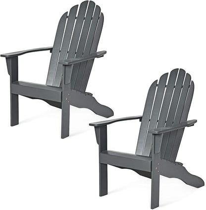 RELAX4LIFE Adirondack Chairs Set of 2, Acacia Wood Adirondack Lounge Chair, Weather Resistant Outdoor Chair for Patio Garden Porch Deck, 350 LBS Weight Capacity, Wooden Fire Pit Chairs (2, Grey)