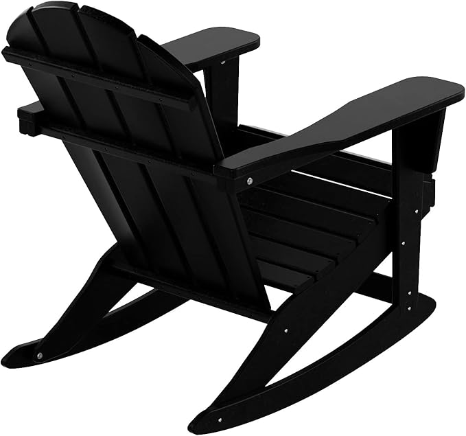 WO WESTIN OUTDOOR HDPE Laguna Outdoor Rocking Poly Adirondack Chair with Side Table 3-Piece Set, Black
