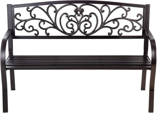 Evergreen Garden Weatherproof Outdoor Bench Blooming Garden | Holds Up to 300 lbs. | Furniture for Lawn Garden Patio Porch Park Deck | Steel | Black