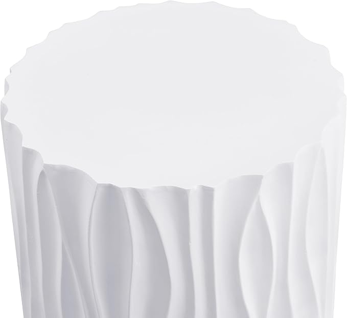 Merax 15.75” Outdoor Round Side Table, Wavy Fluted MGO Accent Table with 240 lbs Capacity, All-Weather Patio Furniture for Garden, Balcony, White