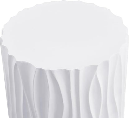 Merax 15.75” Outdoor Round Side Table, Wavy Fluted MGO Accent Table with 240 lbs Capacity, All-Weather Patio Furniture for Garden, Balcony, White