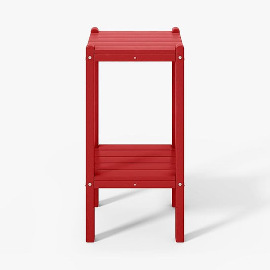WestinTrends Malibu 36" Outdoor Adirondack HDPE 2-Tier Patio Side Table, Red