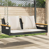 Black Poly Rattan Swing Bench with Removable Cushions, UV Resistant Outdoor Patio Furniture for Garden and Balcony - Photo 1