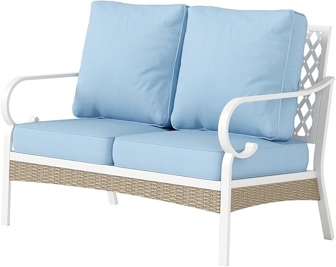 Metal Patio Furniture Loveseat Sofa with 5.75" Extra Thick Waterproof Cushion - Photo 8