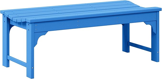 WO Home Furniture Outdoor 46" Backless HDPE Adirondack Bench, Poly Lumber Seat for Patio, Backyard, Balcony, All Weather Resistant with UV Protection, Pacific Blue