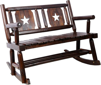 Outdoor Wood Rocking Bench Carbonized Double Rocking Chair for 2 Persons with Wide Curved Seat (style1)