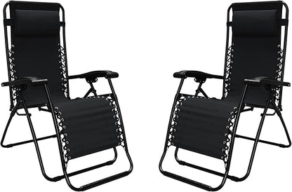 Caravan Sports Zero Gravity Outdoor Portable Folding Camping Lawn Deck Patio Lounge Chair with Adjustable Headrest, Black (Pair)
