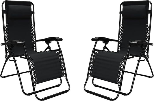 Caravan Sports Zero Gravity Outdoor Portable Folding Camping Lawn Deck Patio Lounge Chair with Adjustable Headrest, Black (Pair)