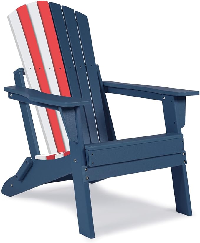 Aoodor Folding Adirondack Chair HDPE Outdoor All-Weather Chair for Patio, Garden, Backyard, Lawn, Fire Pit, Red&White&Blue
