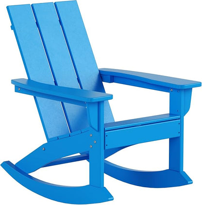 WO WESTIN OUTDOOR HDPE Shoreside Modern Rocking Poly Adirondack Chair,Pacific Blue