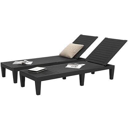 DWVO Outdoor Chaise Lounge, Pool Lounge Chair Set of 2 w/ 5-Level Backrest, Waterproof & Easy Assembly Patio Lounge Chair for Garden, Pool, and Beach (Black)