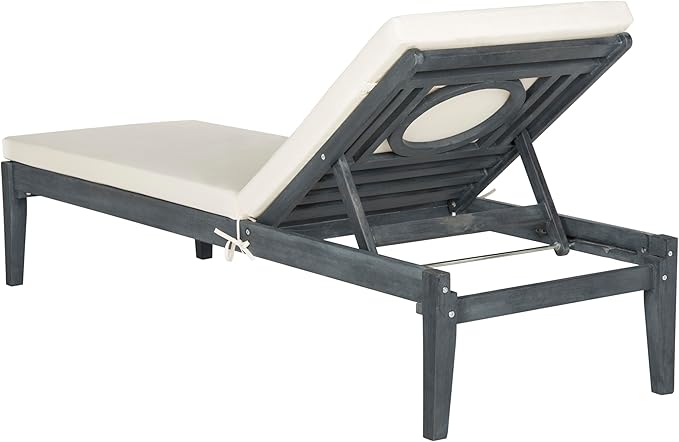 SAFAVIEH Outdoor Collection Montclair Ash Grey Solid Wood/Beige Cushion Adjustable Chaise Lounge Chair (PAT6731B)
