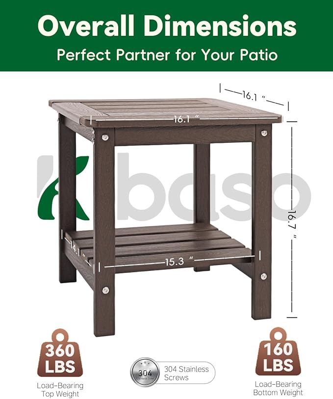 Kibaso-Adirondack Outdoor Side Table, 2-Tier HDPE Outdoor End Table, Weather Resistant Easy Maintenance - Photo 3