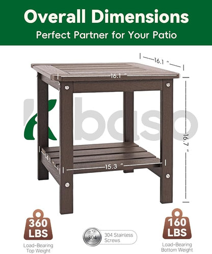 Kibaso-Adirondack Outdoor Side Table, 2-Tier HDPE Outdoor End Table, Weather Resistant Easy Maintenance, Small Patio Side Table for Patio, Pool, Porch, Garden, Lawn, and Living Room (1, Coffee Brown)