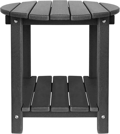 Adirondack Round Outdoor Side Table 2-Tier Storage Patio Side Table, HDPE End Tables for Backyard Pool Porch Garden Lawn (Black)