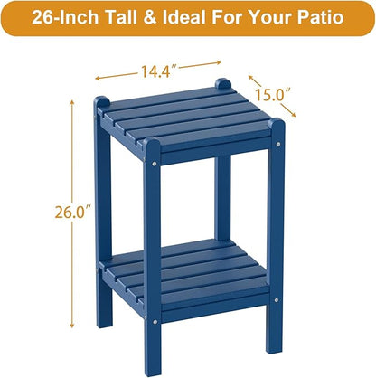 Outdoor Side Table, 26-Inch Tall Patio Side Table, All-Weather HDPE Adirondack Outdoor End Table for Patio Porch Deck Balcony Pool, Navy Blue