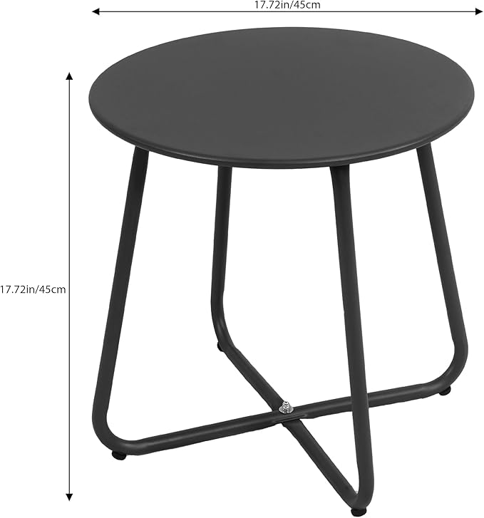 EortheX Small Round Metal Coffee Side Birstro Table – Sturdy & Weather-Resistant Accent Table for Patio, Balcony Indoor Outdoor Use - Metal Black